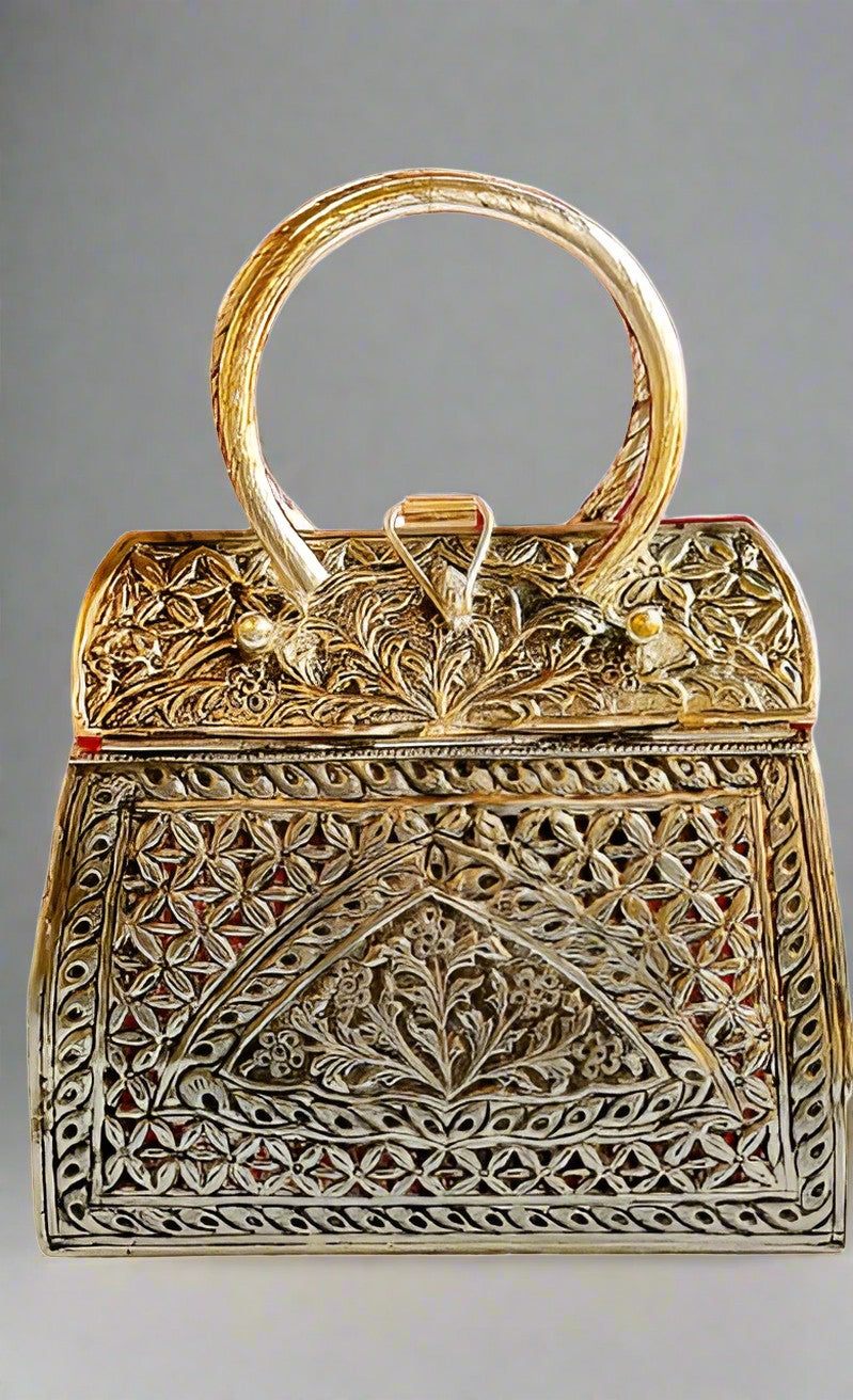 German silver antique finish new design handle clutch/purse for gift